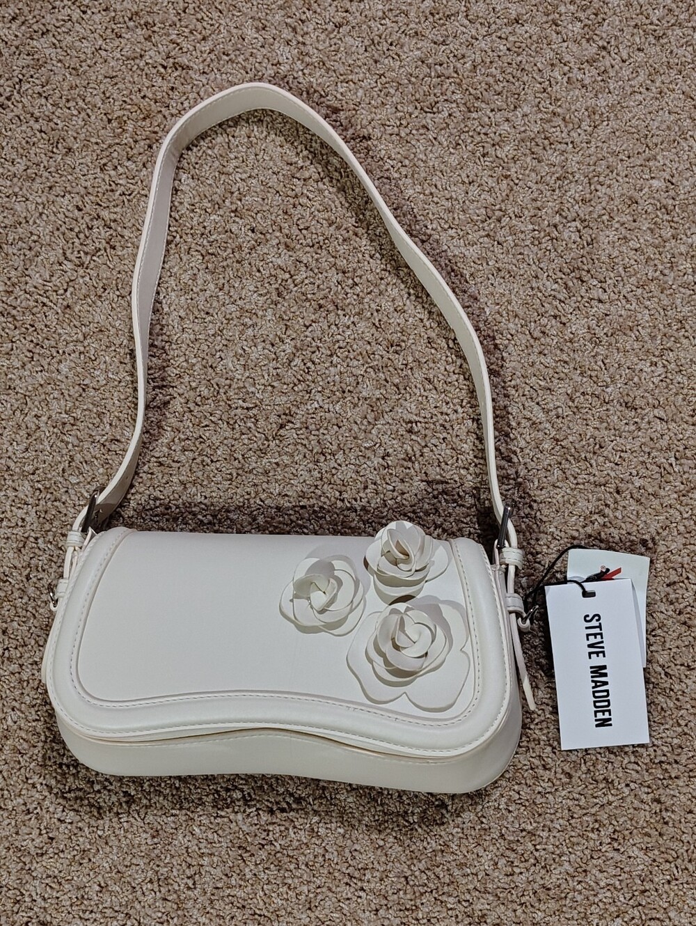 Steve Madden Cream Vanilla Floral Appliqué Shoulder Bag NWT